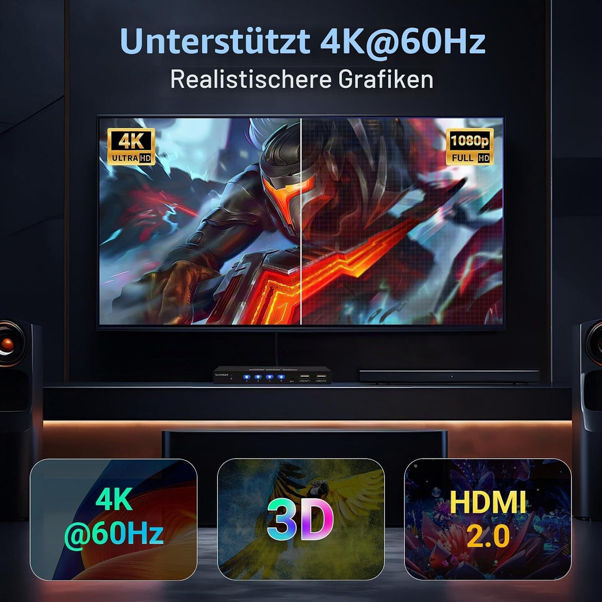 Suceem KVM Switch HDMI 4K@60Hz für 4 Computer 1 Monitor,