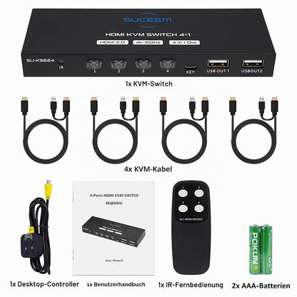 Suceem KVM Switch HDMI 4K@60Hz für 4 Computer 1 Monitor,