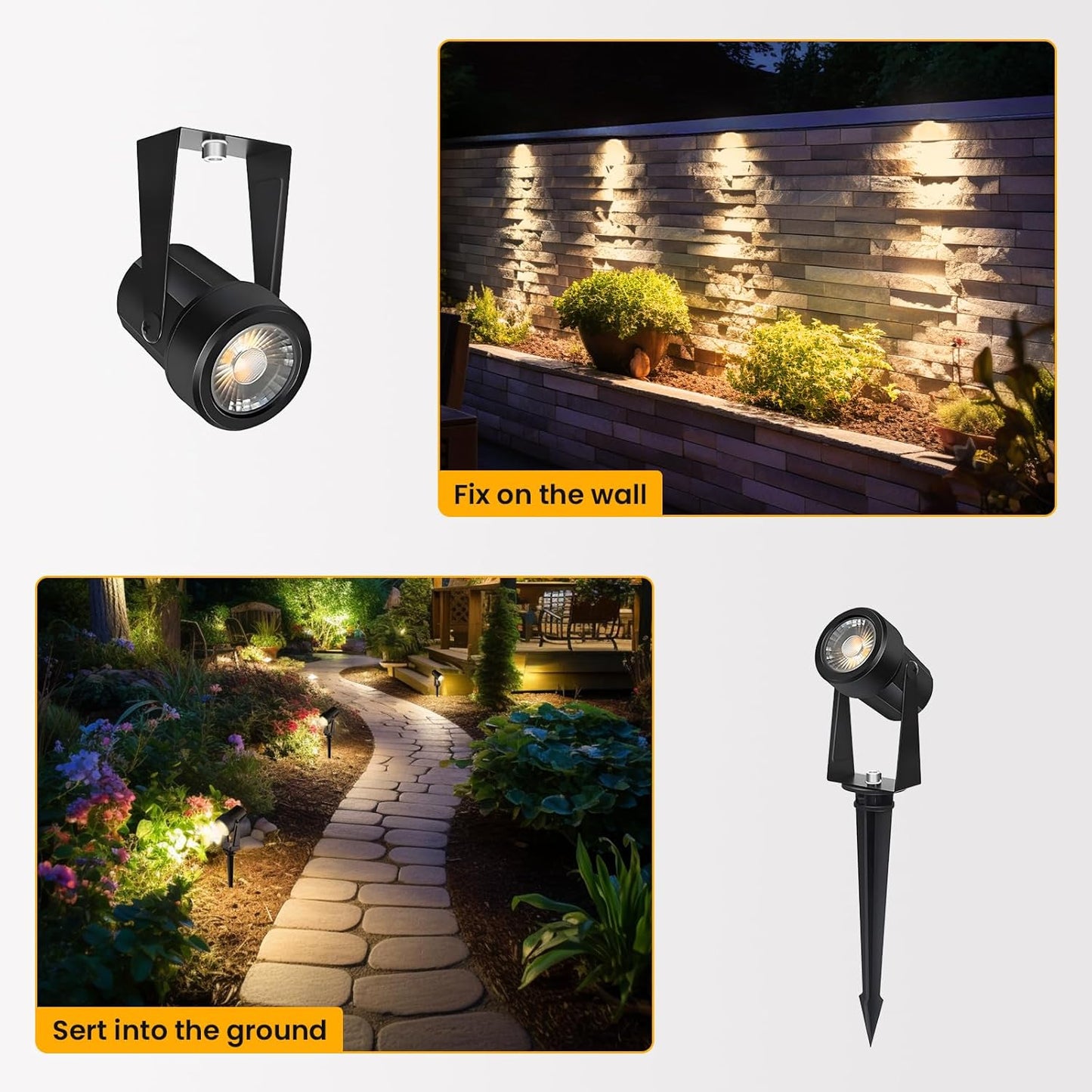 Svater Gartenbeleuchtung LED Außen, 28m 8er-1 Set 1600LM, 8 * 2W Gartenstrahler 27V COB IP65