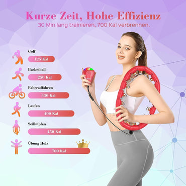 SPMOVE Smart Hula Hoop mit Gewichtsball, für Erwachsene und Anfänger, 60 bis 120 cm,Rot