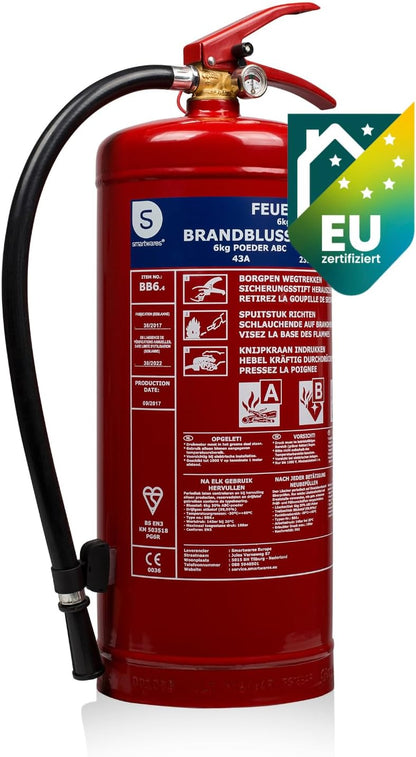 Smartwares ABC Feuerlöscher 6 Kg/Pulverlöscher mit Halterung, Manometer und Schlauch, BB6