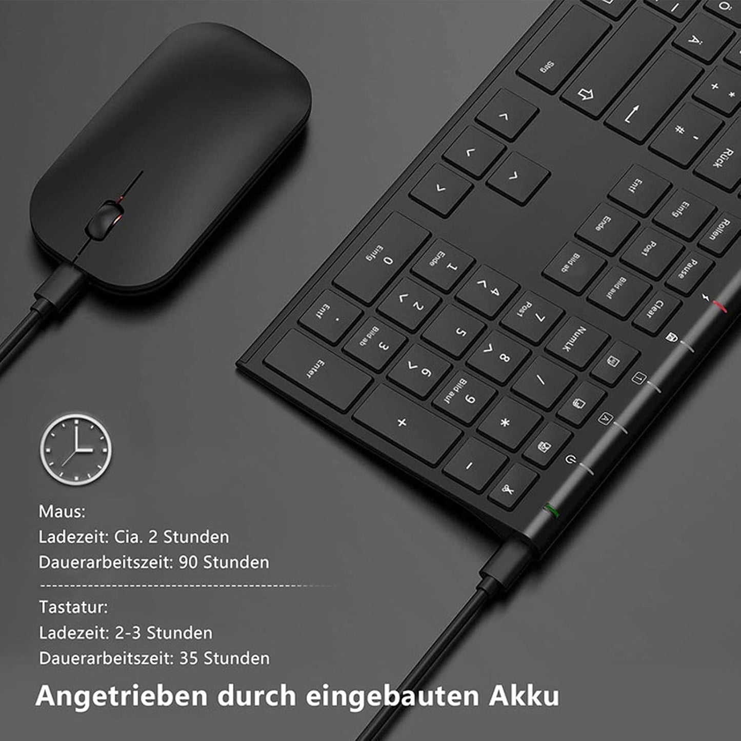 Seenda Kabelloses Tastatur Maus Set, QWERTZ, 2.4G Funktastatur,Schwarz