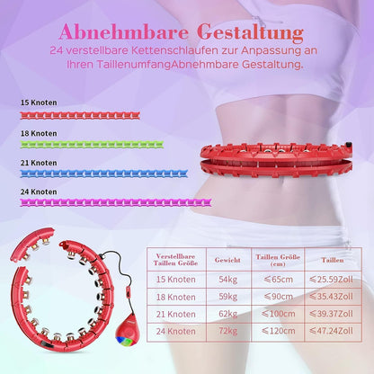 SPMOVE Smart Hula Hoop mit Gewichtsball, für Erwachsene und Anfänger, 60 bis 120 cm,Rot