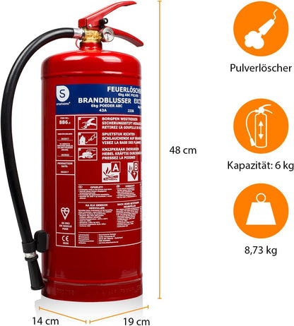 Smartwares ABC Feuerlöscher 6 Kg/Pulverlöscher mit Halterung, Manometer und Schlauch, BB6