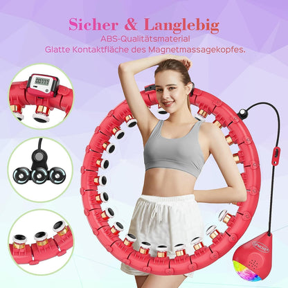 SPMOVE Smart Hula Hoop mit Gewichtsball, für Erwachsene und Anfänger, 60 bis 120 cm,Rot