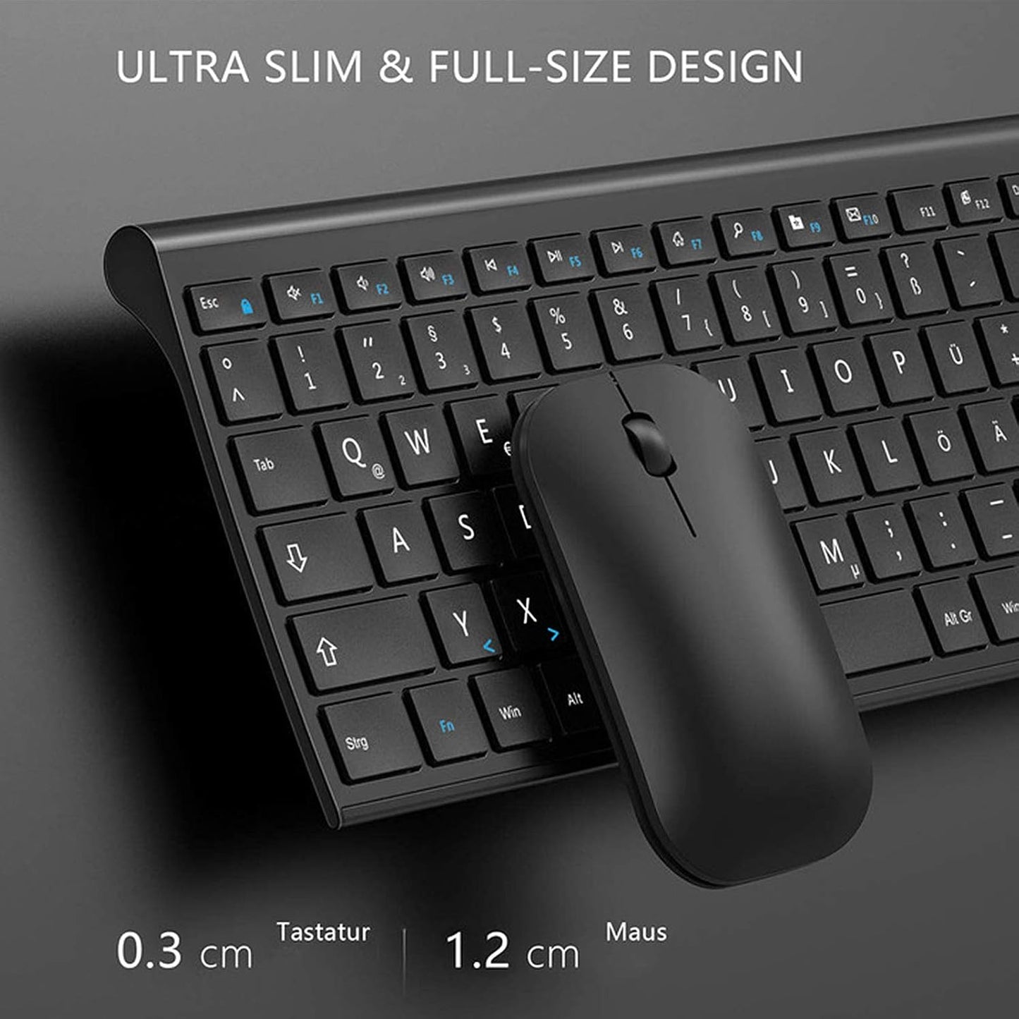 Seenda Kabelloses Tastatur Maus Set, QWERTZ, 2.4G Funktastatur,Schwarz
