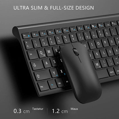 Seenda Kabelloses Tastatur Maus Set, QWERTZ, 2.4G Funktastatur,Schwarz