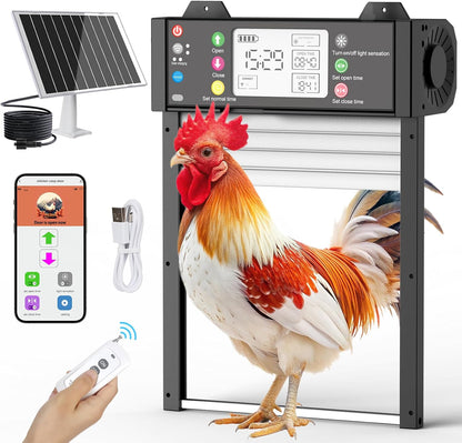 Sarellit Automatische Hühnerklappe Solar mit TUYA App & Fernbedienung,Timer & Lichtsensor