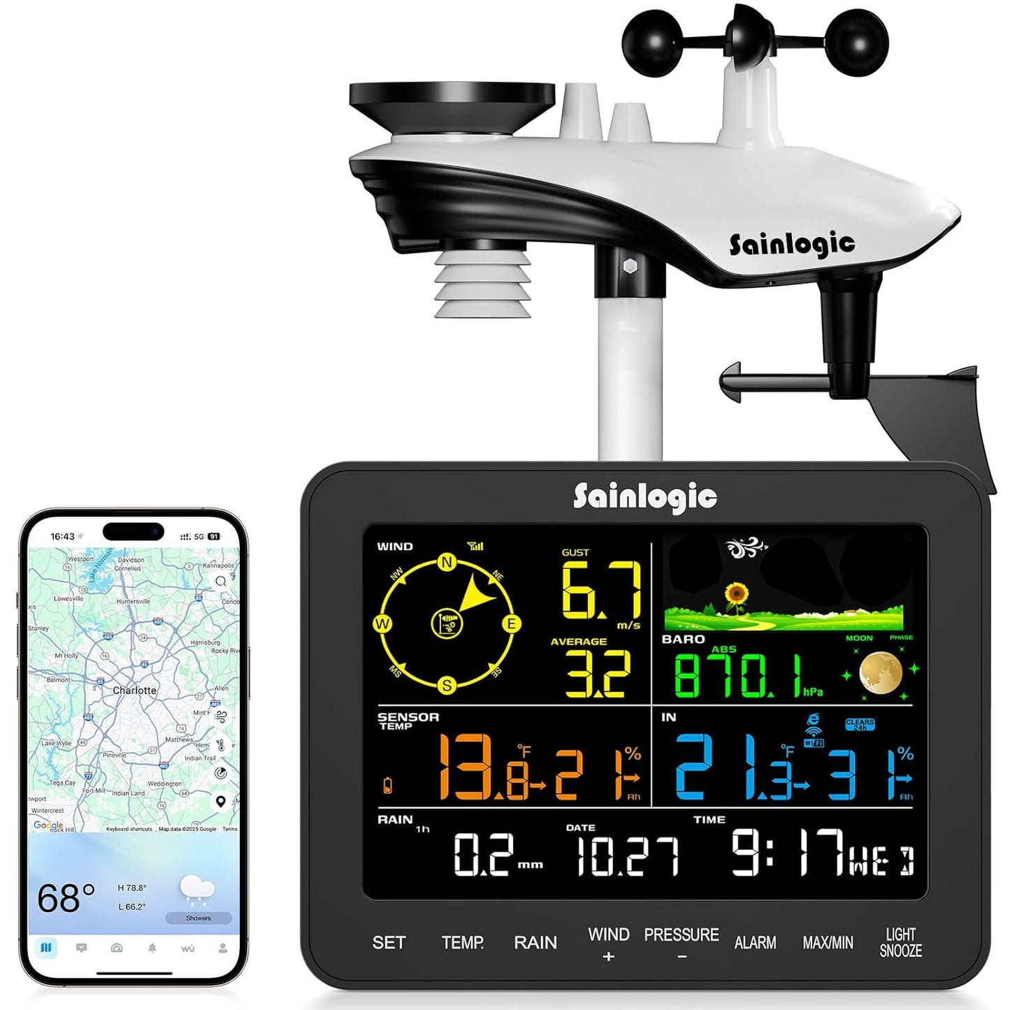 Sainlogic SA6 Plus Smart Wetterstation WLAN, 24/7 KI-Wettervorhersage von Weatherseed®