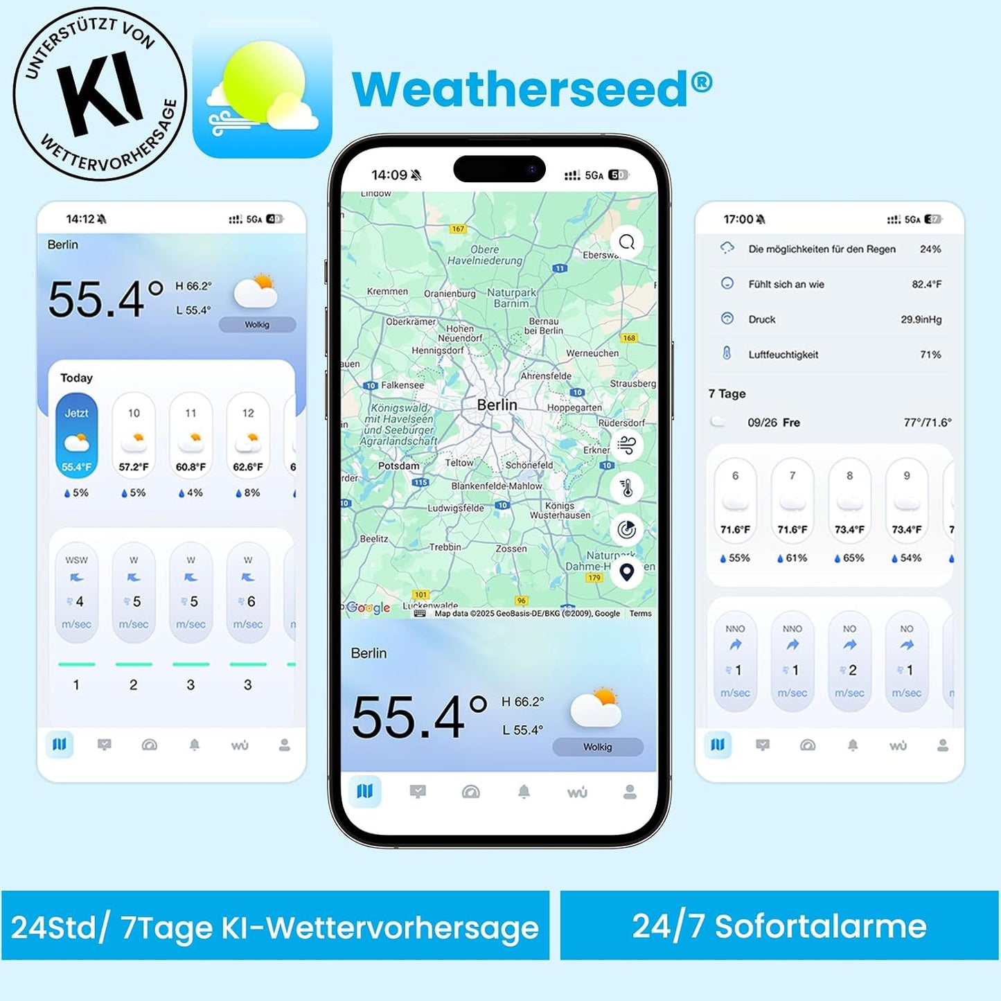 Sainlogic SA6 Plus Smart Wetterstation WLAN, 24/7 KI-Wettervorhersage von Weatherseed®