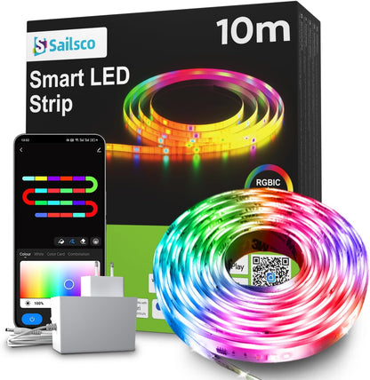Sailsco LED Strip 10m,RGBICWW Led Streifen Kompatibel mit Alexa/Google Home/Smart Life APP,Dimmable