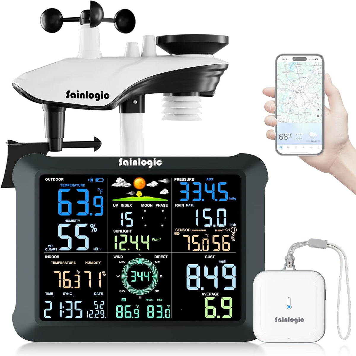 Sainlogic SA9 Plus 14-in-1 Smart Wetterstation WLAN, Innen-Außen-Sensor, 24/7