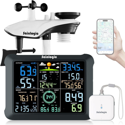 Sainlogic SA9 Plus 14-in-1 Smart Wetterstation WLAN, Innen-Außen-Sensor, 24/7