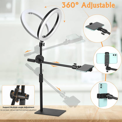 Saikkl 10 Zoll LED Ringlicht mit Stativ Handy mit Ringlicht, Dimmbare LED Tischringlicht