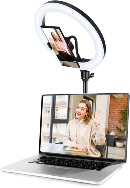 Saikkl 10 Zoll LED Ringlicht mit Stativ Handy mit Ringlicht, Dimmbare LED Tischringlicht
