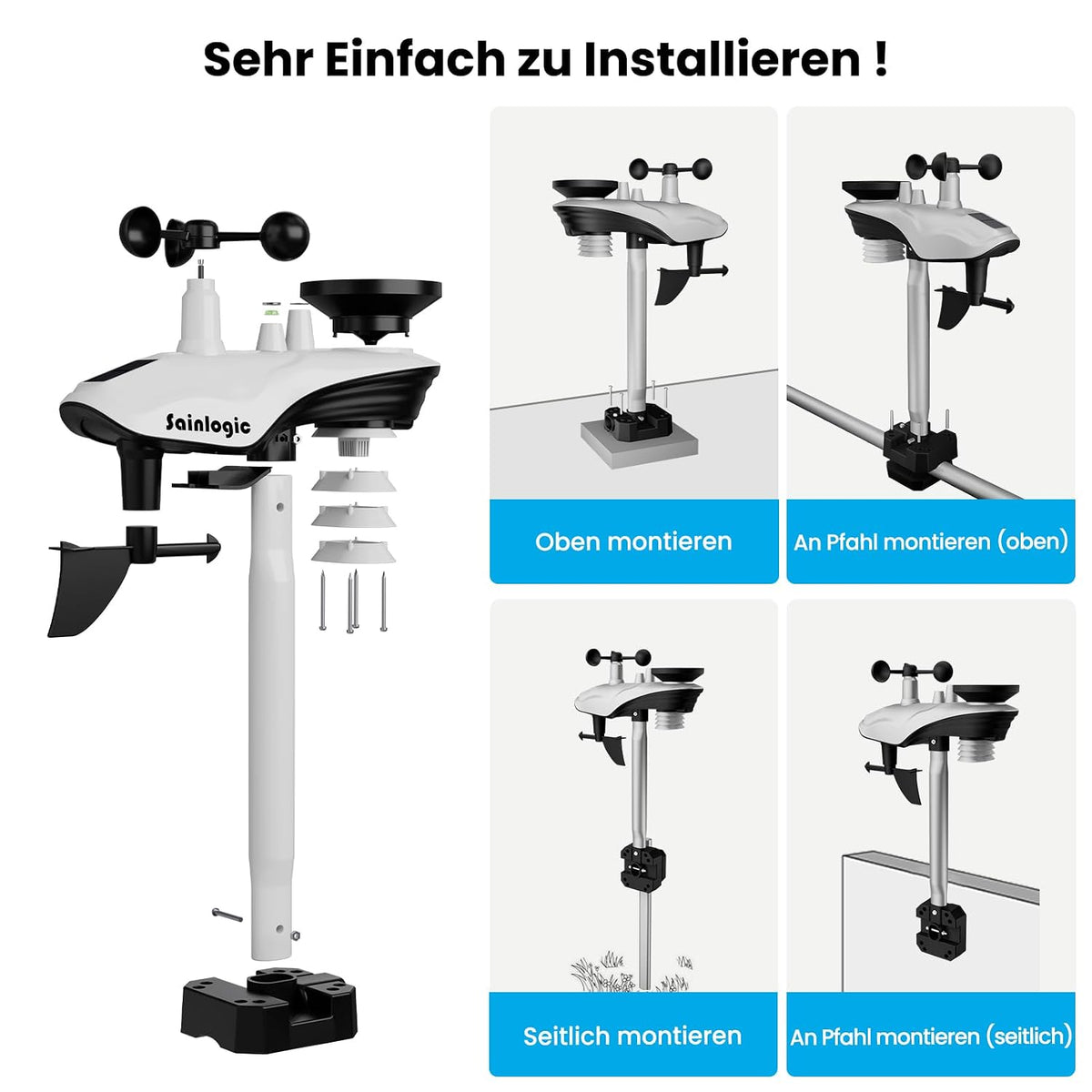 Sainlogic SA9 Plus 14-in-1 Smart Wetterstation WLAN, Innen-Außen-Sensor, 24/7