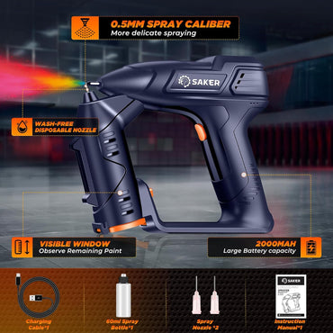 Saker Elektrische Akku-Farbspritzpistole für Autolack, Sprayer Gun Blau, 12 Zoll