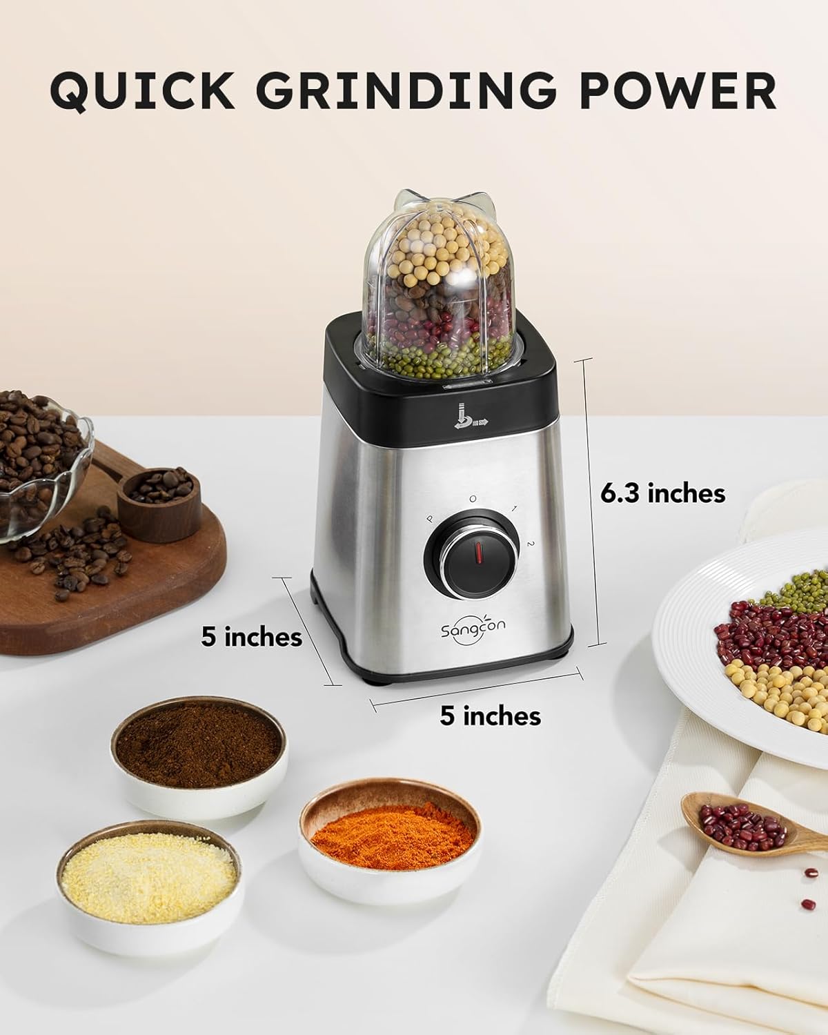Mixeur Sangcon pour cuisine, robot culinaire et robot de cuisine, 5 en 1, verre de 1,2 l et gobelet de 482 ml