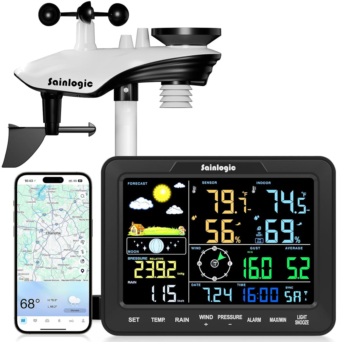 Sainlogic SA68 Plus  Intelligente Drahtlose WLAN-Wetterstation, Weatherseed® 24/7