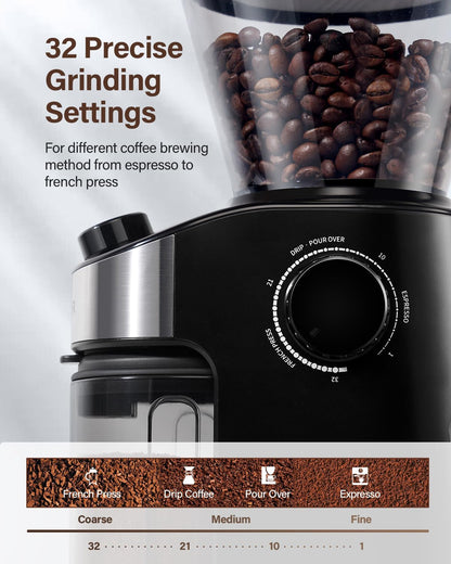 SHARDOR Burr Kaffeemühle Elektrisch mit 32 Mahlgrößen,elektrisches Mahlen,Schwarz