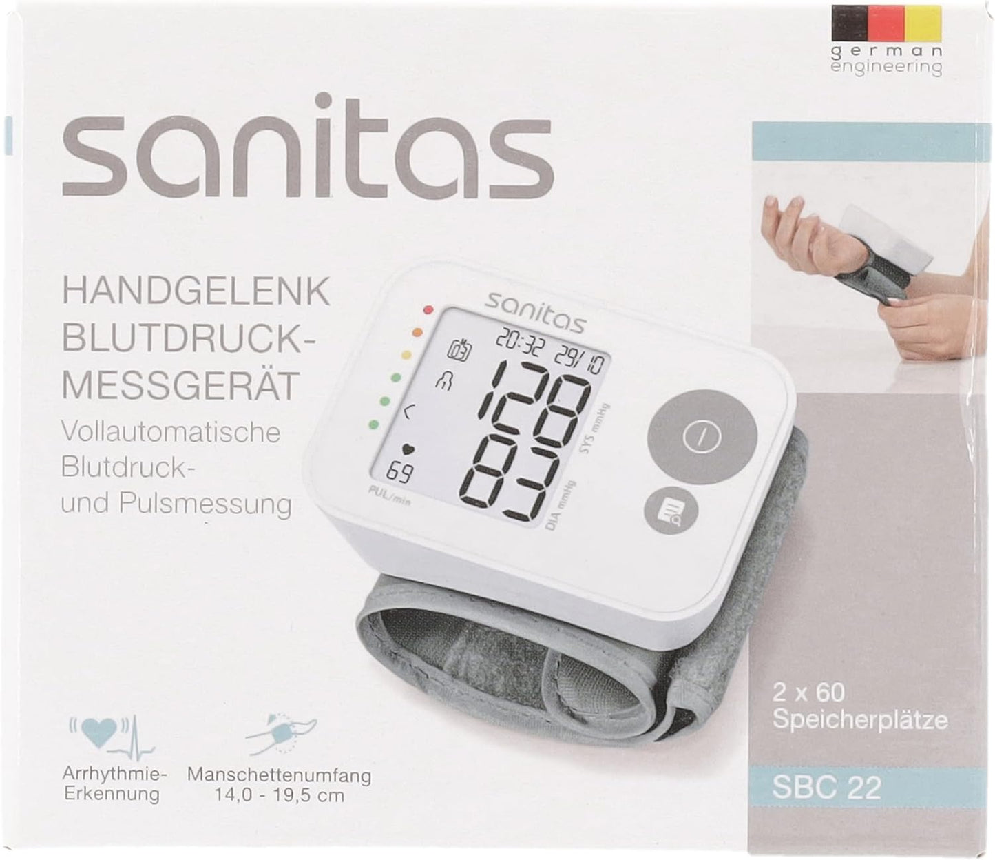 Sanitas SBC 22 Handgelenk-Blutdruckmessgerät (Blutdruck et Pulsmessung entièrement automatiques, fonction d'avertissement avec possible Herzrhythmusstörungen)