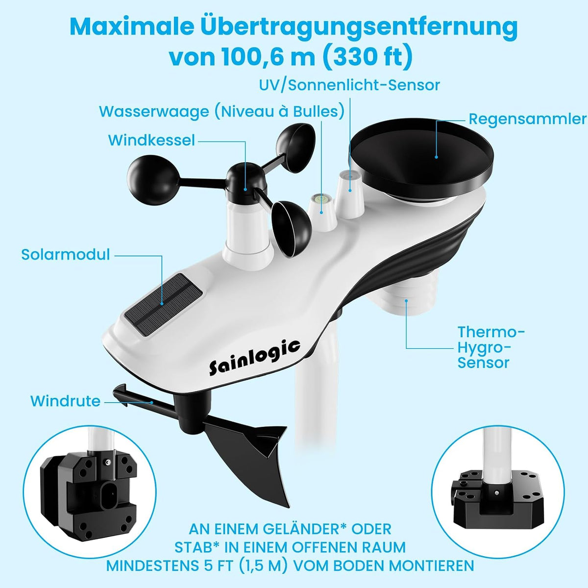 Sainlogic SA9 Funk Wetterstation m. Außensensor 14-in-1, 24H/7Days 8,5" Display