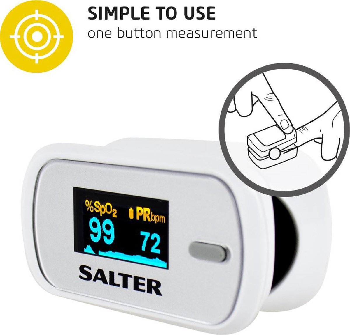 Salter PX-100-EU Blutdruck-Messgerät, inkl. Batterie Pulsoximeter für Finger-Sauerstoff