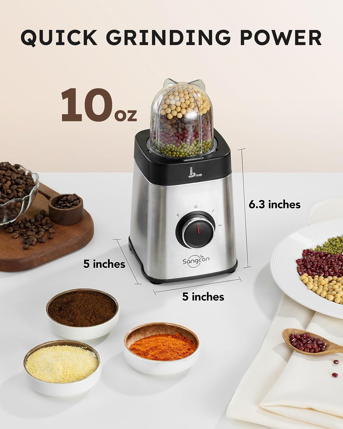 Mixeur Sangcon pour cuisine, robot culinaire et robot de cuisine, 5 en 1, verre de 1,2 l et gobelet de 482 ml
