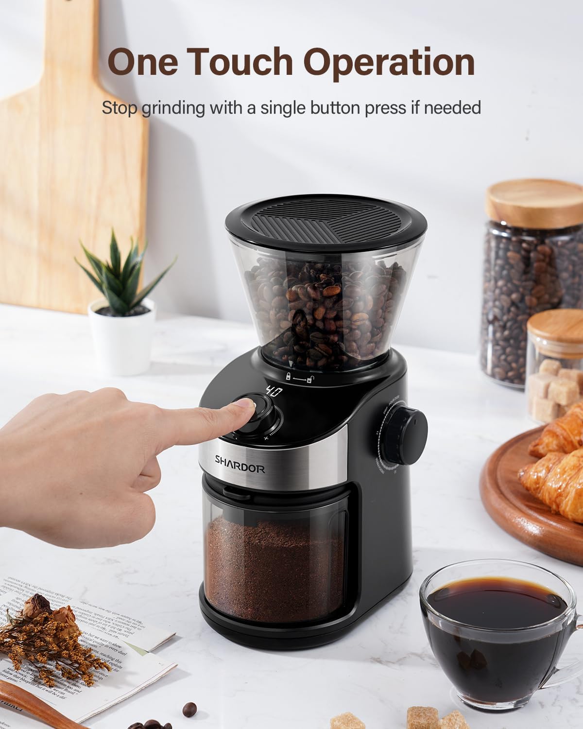SHARDOR Burr Kaffeemühle Elektrisch mit 32 Mahlgrößen,elektrisches Mahlen,Schwarz