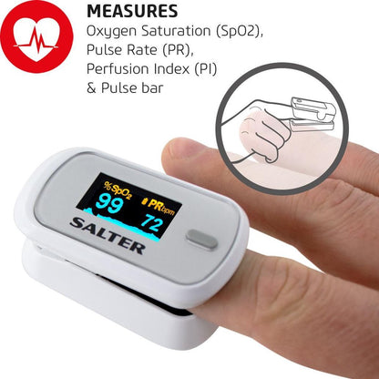 Salter PX-100-EU Blutdruck-Messgerät, inkl. Batterie Pulsoximeter für Finger-Sauerstoff