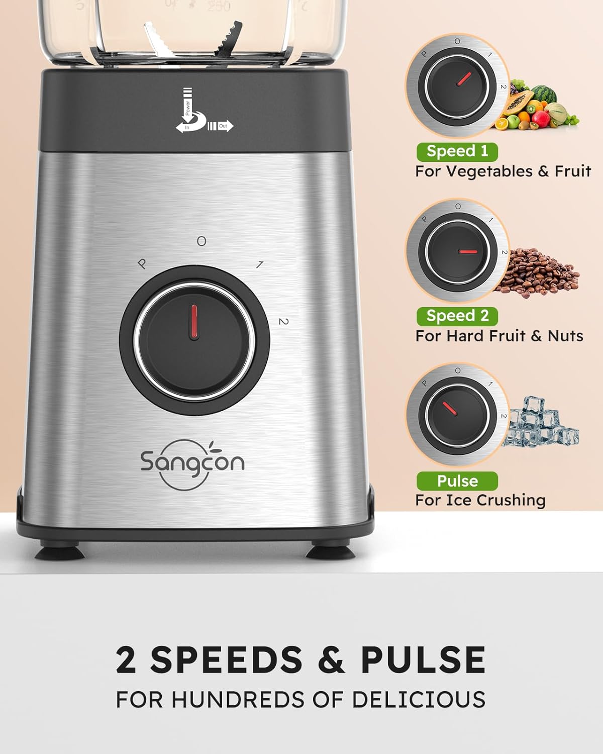 Mixeur Sangcon pour cuisine, robot culinaire et robot de cuisine, 5 en 1, verre de 1,2 l et gobelet de 482 ml