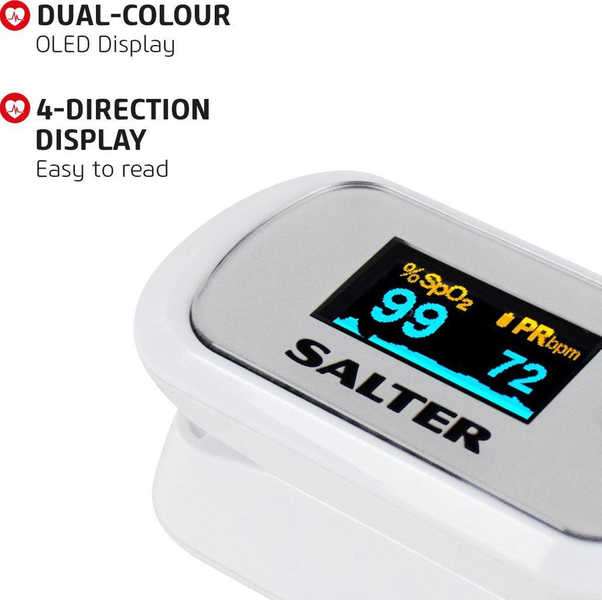 Salter PX-100-EU Blutdruck-Messgerät, inkl. Batterie Pulsoximeter für Finger-Sauerstoff