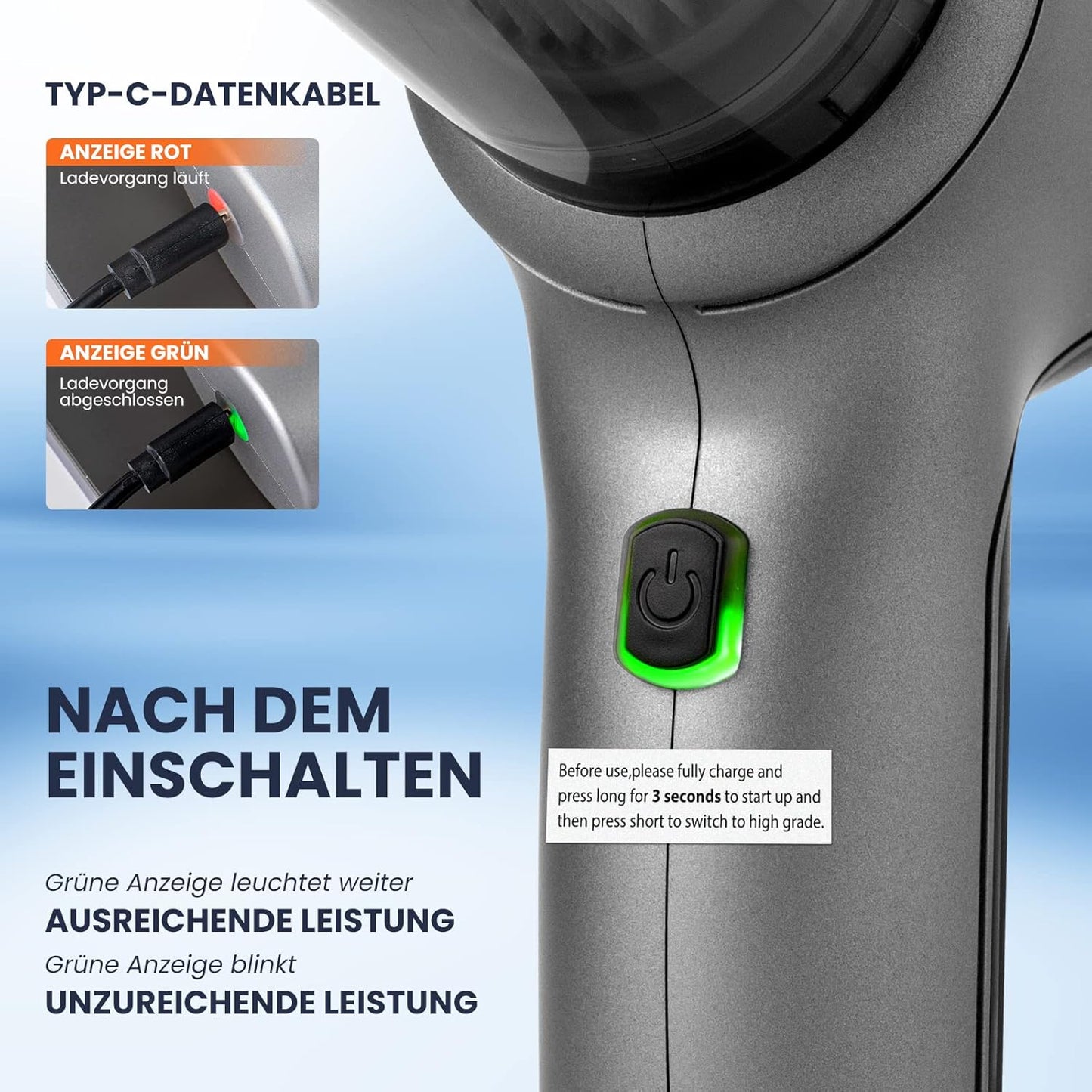 Saker Handstaubsauger Auto Handheld Kabelloser, 3 in 1 Druckluft  12KPA High Power