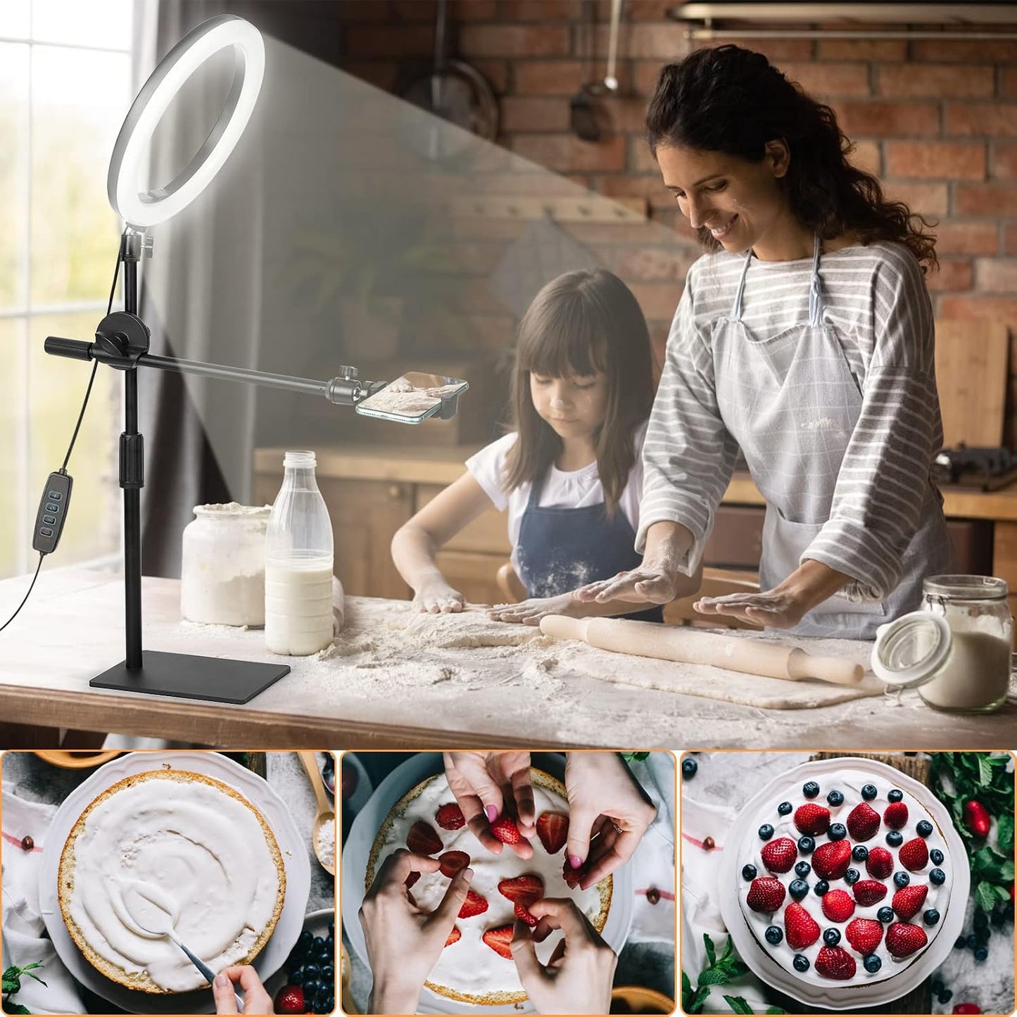 Saikkl 10 Zoll LED Ringlicht mit Stativ Handy mit Ringlicht, Dimmbare LED Tischringlicht