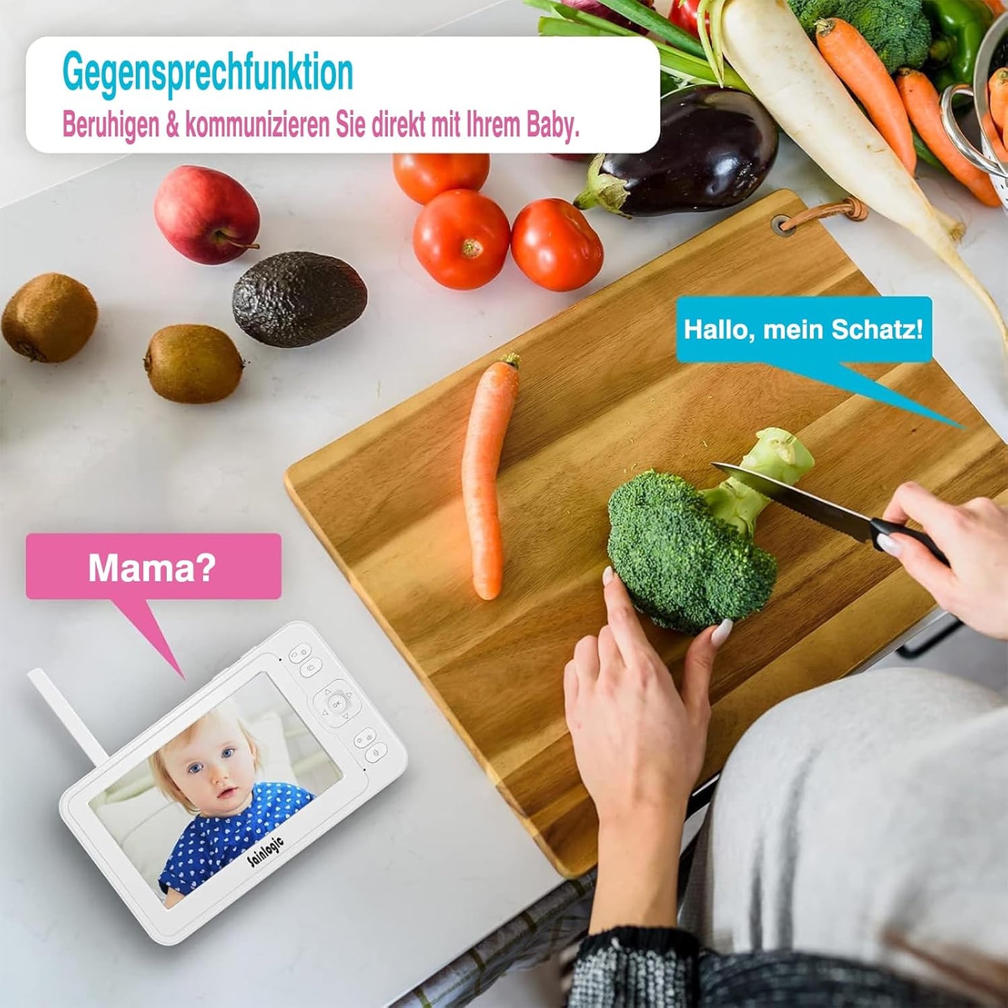Sainlogic Video Babyphone mit Kamera,1080P FHD 5 Zoll LCD Display,Nachtsich,Alarm