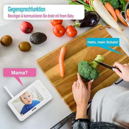 Sainlogic Video Babyphone mit Kamera,1080P FHD 5 Zoll LCD Display,Nachtsich,Alarm