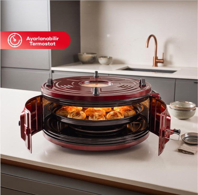 ŞAMDAN  1005 Lux Elektrisch Rundofen Pizzaofen mit Thermostat 32 Lt 1050 Watt