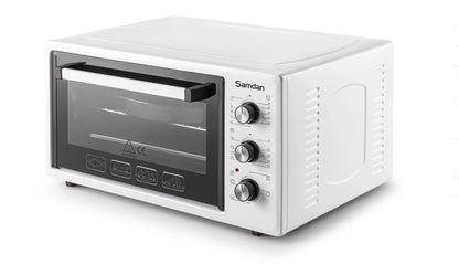 ŞAMDAN 2003 Minibackofen mit Kochplatten 48 L Thermostatsteuerung 1300W, Timer und Temperaturregelung Inox