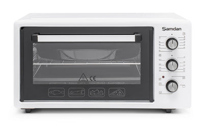 ŞAMDAN 2003 Minibackofen mit Kochplatten 48 L Thermostatsteuerung 1300W, Timer und Temperaturregelung Inox