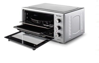 ŞAMDAN 2005 Minibackofen mit Kochplatten 48 L Thermostatsteuerung 1300W, Turbo, Timer, Backofenbeleuchtung, Temperaturregelung Inox