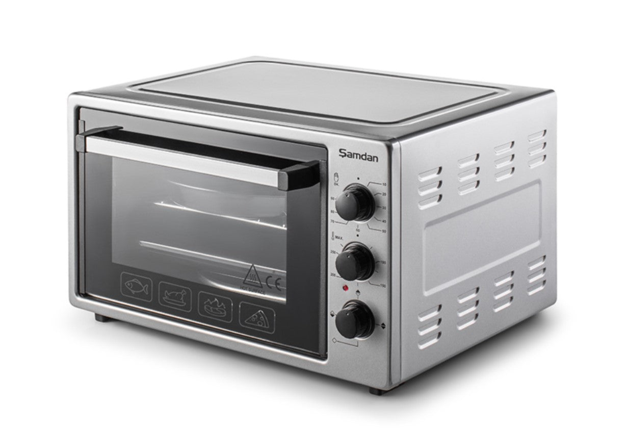 ŞAMDAN 2011 Minibackofen mit Kochplatten 40 L Thermostatsteuerung 1300W, Timer und Temperaturregelung Inox