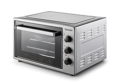 ŞAMDAN 2011 Minibackofen mit Kochplatten 40 L Thermostatsteuerung 1300W, Timer und Temperaturregelung Inox