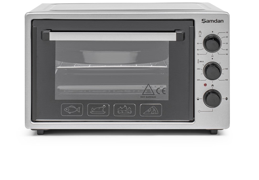 ŞAMDAN 2011 Minibackofen mit Kochplatten 40 L Thermostatsteuerung 1300W, Timer und Temperaturregelung Inox