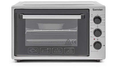 ŞAMDAN 2011 Minibackofen mit Kochplatten 40 L Thermostatsteuerung 1300W, Timer und Temperaturregelung Inox