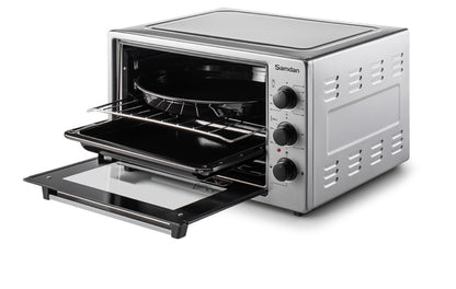 ŞAMDAN 2011 Minibackofen mit Kochplatten 40 L Thermostatsteuerung 1300W, Timer und Temperaturregelung Inox