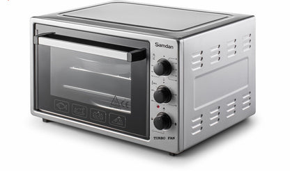 ŞAMDAN 2013 Minibackofen mit Kochplatten 40 L Thermostatsteuerung 1300W, Turbo, Timer, Backofenbeleuchtung, Temperaturregelung Inox