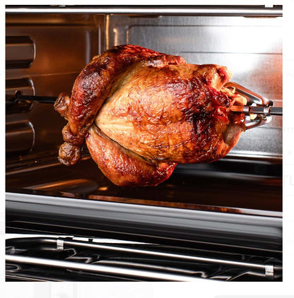 ŞAMDAN 2024 Minibackofen mit Kochplatten 70 L Doppelverglasung , 1300W, Hähnchen-Drehspieß, Thermostatsteuerung, Turbo, Timer, Backofenbeleuchtung, Temperaturregelung Schwarz
