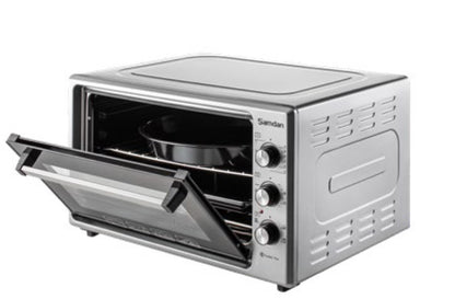 ŞAMDAN 2033 Minibackofen mit Kochplatten 60 L Thermostatsteuerung 1300W, Doppelverglasung,Turbo, Timer, Backofenbeleuchtung, Temperaturregelung Inox