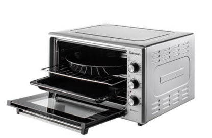 ŞAMDAN 2033 Minibackofen mit Kochplatten 60 L Thermostatsteuerung 1300W, Doppelverglasung,Turbo, Timer, Backofenbeleuchtung, Temperaturregelung Inox