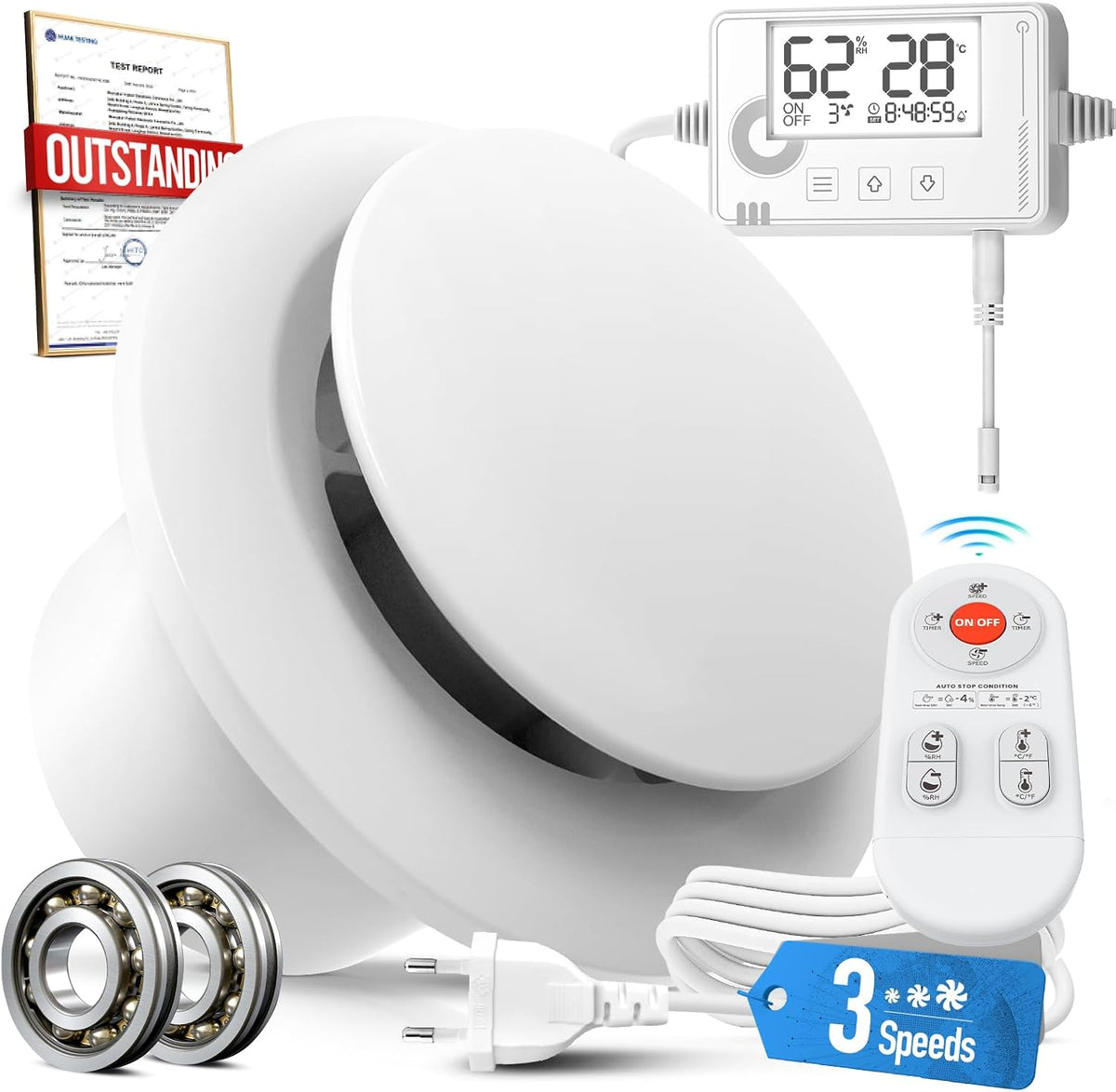 SBONNI 3 Stufen Bad Lüfter  100mm mit Feuchtigkeitssensor Temperatursensor Timer